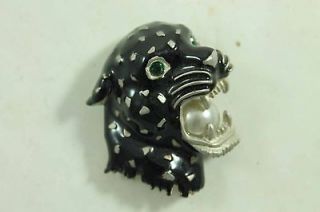 Vintage Black Panther w/ Pearl Unusual Costume Jewelry From Estate