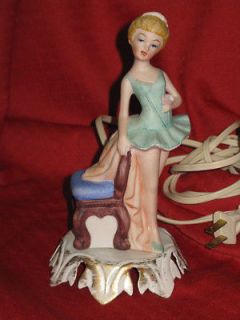 Aladdin Giftware Girl Ballerina Bisque Figurine Colorful Light Lamp