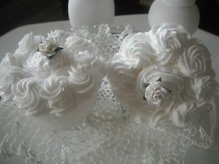 FAKE CUPCAKES   Set of Two   White Shabby Cottage Style with Small