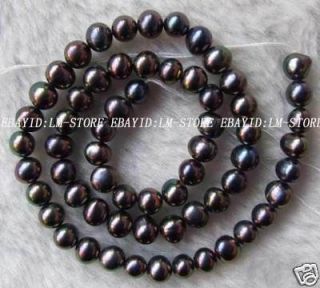 7mm Black Freshwater Pearl Round Loose Beads 15
