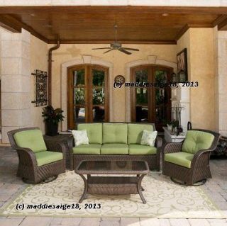 4pc Outdoor Patio All Weather Wicker Deep Seating Set in Turf Green