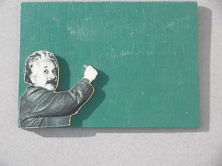 board, chalk, EINSTEIN (green chalkboard like in the olden days