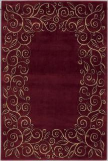 Floral Scroll 4x6 Border Leaves Red Area Rug   Approx 3 11 x 5 3