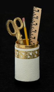 Doll House Miniature Gold tooled leather Pencil Holder in 6