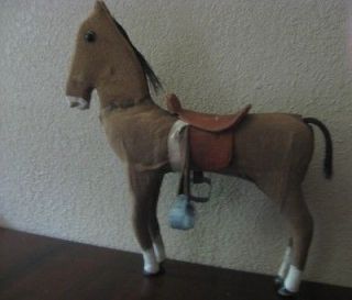 Wooden Horse Figurine w/ Cloth Cover, metal Stirrup and leather saddle