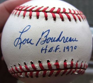 Lou Boudreau single signed Baseball HOF 1970 PSA/DNA