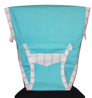 New Portable Baby Chair/High Chair Harness, Aqua with pink stripes