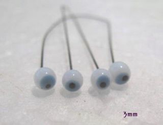 Pair 5mm Round Blue GLASS DOLL EYES on wire SECONDS