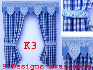 Miniature Kitchen Curtains Gingham 9 designs red yellow blue green