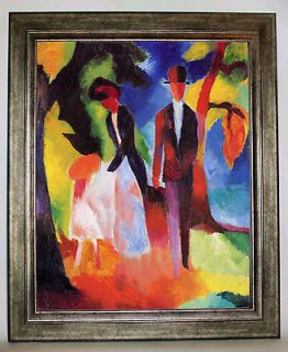 Macke People at the Blue Lake   Silver Framed Giclee Canvas Art Repro