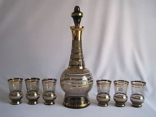 Vintage BOHEMIA Crystal Brown Glass Decanter Wine Bottle with 6