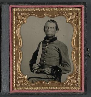 Unidenti fied soldier in Confederate uniform with large Bowie knife