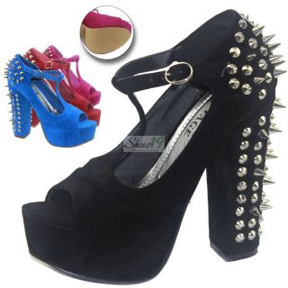 Chunky High Heel Platform Spike Stud Punk Ankle Bootie Court Shoes