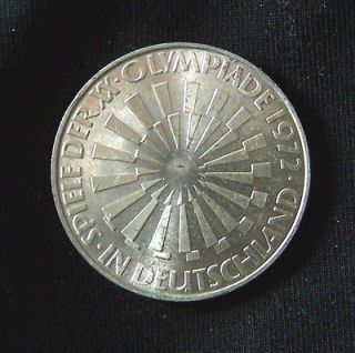German 1972 D Ten Marks Munich Olympics BU Silver Coin 