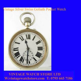 Stunnning WW1 Silver Goliath 8 Day Patent Pocket Watch 1918