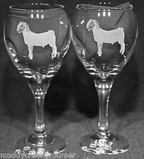 Boer Goat Laser Etched Teardrop Wine Glass Pair