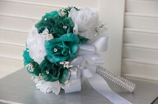2pcTeal,Aqua Green Wedding,WoWs renewal bouquet,bouton niere.Silver