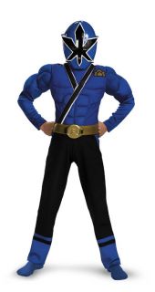 Boys Power Rangers Blue Ranger Deluxe Muscle Halloween Costume S M L