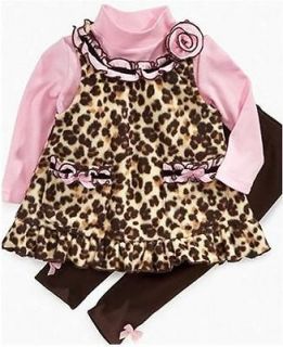 NWT Bonnie Baby/Toddle Girls Leopard Ruffle Jumper 3 Piece Set, Pink