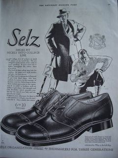 1925 Selz Six Shoes Piccadilly Brogue College Life Ad