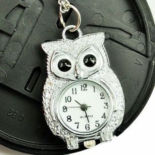 fashion Owl silver Colored Quartz Necklace Pocket Watch girls lady boy