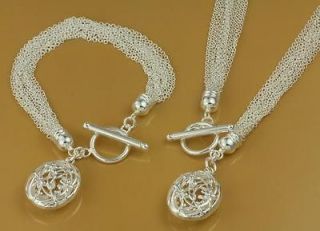 Jewelry Heart Pendant Silver Necklace+Braclet Jewelry Sets PT1009
