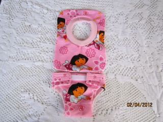 Nappy & Bib Homemade to fit Baby Born using Dora the Explorer Fabric