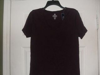 NEW Chaps Ralph Lauren Top/T Shirt BORDEAUX V Neck Short Sleeve Cotton