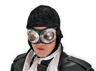 SteamPunk COSPLAY WW I Aviator Style Black Hat and Silver Goggles NEW
