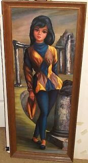 HUGE MAIO GIRL IN BLUE WOOD FRAME LITHOGRAPH