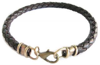 Custom Sized Antiqued Brass 5mm Dark Brown Braided Leather Bracelet