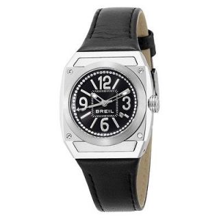 Breil Gear Womens Watch Black Dial with Crystals Leather Strap Date