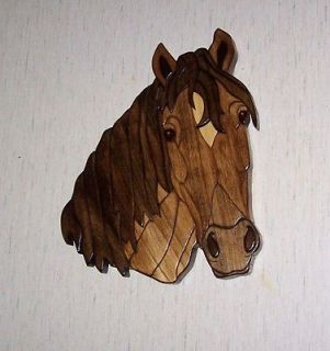 Buckskin horse intarsia wood carving art