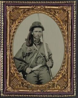 soldier in Confederate infantry uniform with musket,Bowie knife