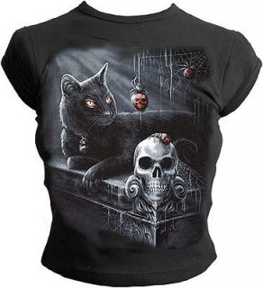 Darkside Clothing Black Cat Gothic Look Womens Capped Sleeve T Shirt