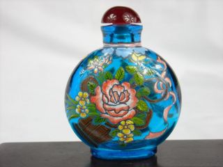 Chiese Glassware Carving Out side Painting Flower Snuff Bottle