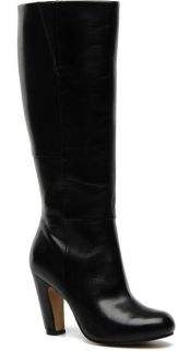 BRONX BLACK LEATHER FASHIONABLE KNEE BOOT ELASTICATED TOP FOR BETTER