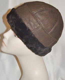 NEW mens/womens Beanie Round Brown Sheepskin Shearling Fur Hat Real