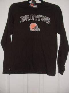 NEW Boys Cleveland Browns Shirt BROWN Long Sleeve Cotton NFL REEBOK