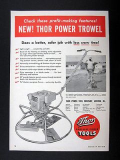 Thor Tools Power Trowel concrete floating finishing 1956 print Ad
