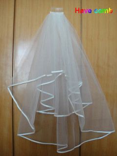 /Ivory Tulle Silk Ribbon Bridal Accessories Two Layer Veil With Comb