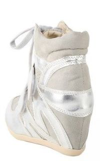 Wild Diva Bubble01 Velcro Lace Up Wedge Shoes Womens Silver Sneakers