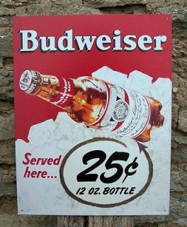 Budweiser 25 Cent Beer Retro Tin Sign Bud Served Vintage Look Old