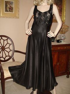 Vtg Cabernet Black Satin & Lace Glamour Girl Bias Nightgown Sz M Full