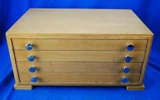 Mid Century Blonde Wood 4 Drawer Cabinet Tool Chest Jeweler Machinist