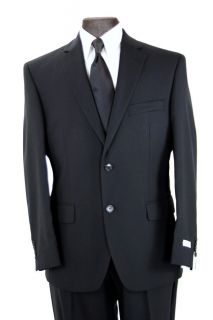 Calvin Klein Mens Suit Solid Black 2 Button Flat Front Pants 100%