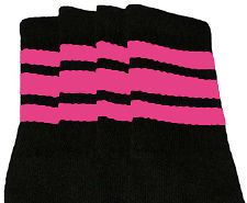 KNEE HIGH BLACK tube socks with BUBBLEGUM PINK stripes style 1 (22 34