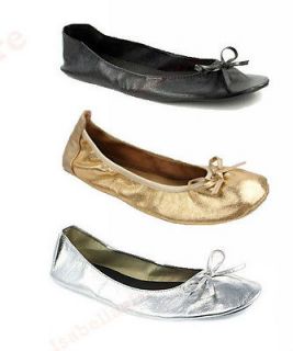 AFTER PARTY GIRLS FOLD UP BALLET PUMPS  SIZES 3 4 5 6 7 8  GOLD
