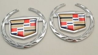 Cadillac WREATH & CREST Emblems CHROME PAIR
