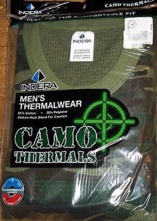 NWT Indera Camo Camouflage Green Brown Thermal Thermals Top Shirt Big